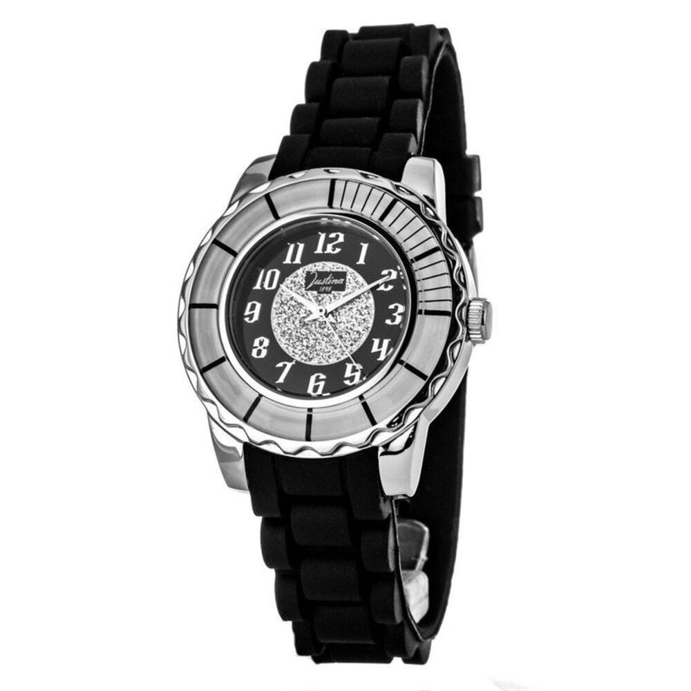 JUSTINA Rubber Bracelet Watch with Sleek Design Women Black Watches
